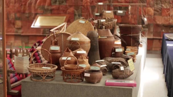 Thai North Eastern Style Handcrafted Basketwork Museum Displaying Different Sizes — Vídeos de Stock