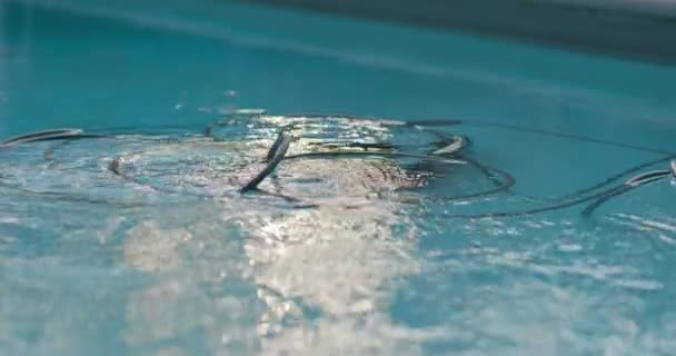 Electric Pool Cleaning Robot Cleans Swimming Pool Cables Floating Clear — 비디오