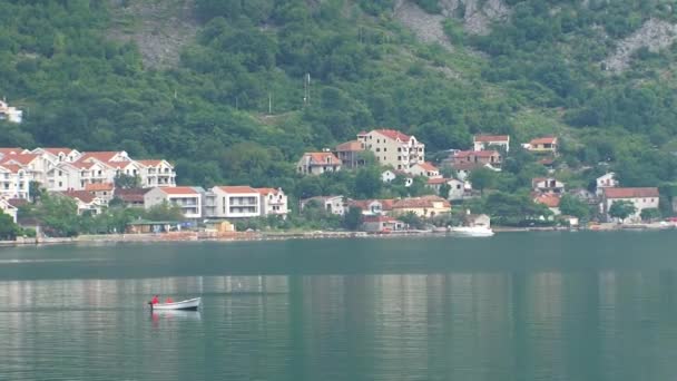 Fisherman Boat Sailing Boka Kotorska Bay Adriatic Sea Coastal Town — Stok video