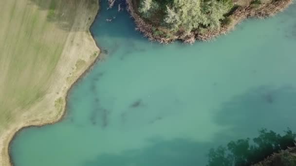 Açık Mavi Suyu Canlı Otları Olan Golf Sahası Göletinin Yukarıdan — Stok video