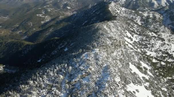 Aerial View Snowy Mountain Ridge Sierra Espadan Castellon Spain Slow — Video