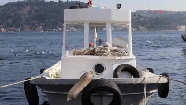 Boat Floating Bosphorus Daytime Istanbul Turkey Static Shot — Stockvideo