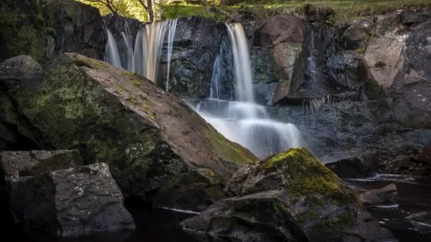 Time Lapse Local Waterfall Rural Forest Landscape Ireland Summer Sunny — Stockvideo