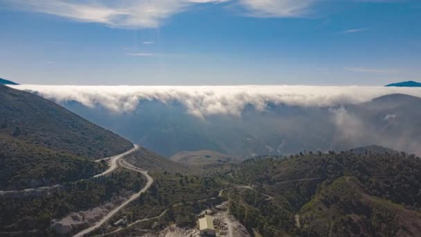 Aerial Drone Hyperlapse Timelapse Rolling Clouds Mountains Spain Winter — Stock Video