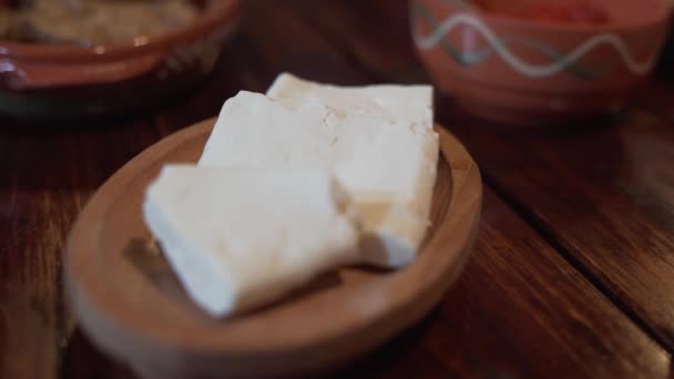 Cheese Wooden Plate Wooden Table — Stok video