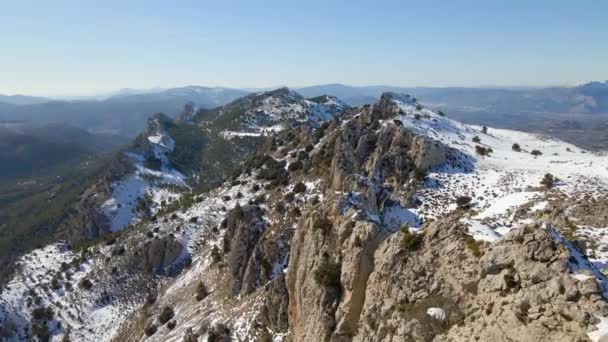 Aerial View Snowy Mountains Sierra Serrella Alicante Spain — Stok video