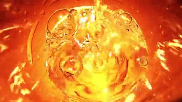 Close Top View Glass Being Filled Water Golden Effect — Stockvideo