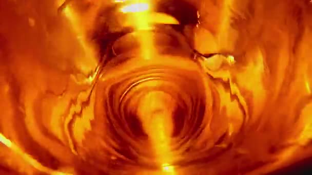 Close Water Surface Shaking Glass Top View Golden Effect — Stockvideo