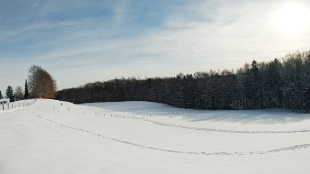 Wonderful Winter Weather Timelapse Moving White Clouds Snowy Hill Father — Wideo stockowe