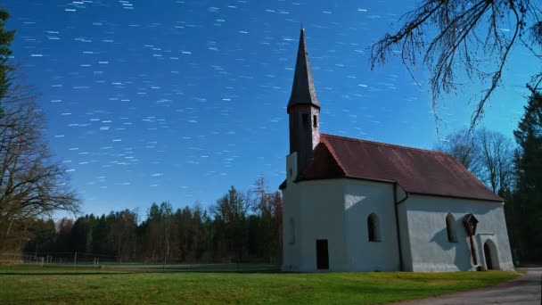 Startrails Video Moving Stars Idyllic Located Church Germany Long Exposure — Video Stock