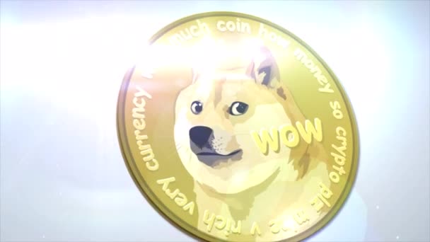 Dogecoin Cryptocurrency Coin Logo Animation Render White Background Meme Text — Vídeo de Stock