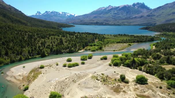 Epische Luftaufnahme Des Cholila Sees Patagonien Argentinien Überflugweite — Stockvideo