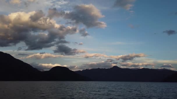 Puelo Lake Dusk Chubut Patagonia Argentina Wide Shot Push Forward — Stockvideo