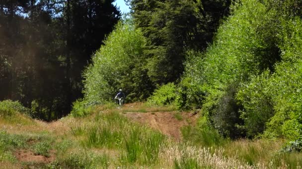 Motorcycle Jump Motocross Track Bolson Argentina Static Wide Shot — стоковое видео