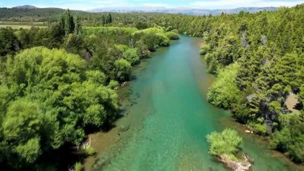 Lake Cholila Patagonia Argentina Aerial Forward Flyover Wide Shot — 비디오