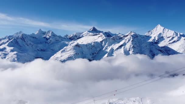 Incredibly Beautiful Snow Covered Mountains Rise Sea Fog Switzerland — Stockvideo