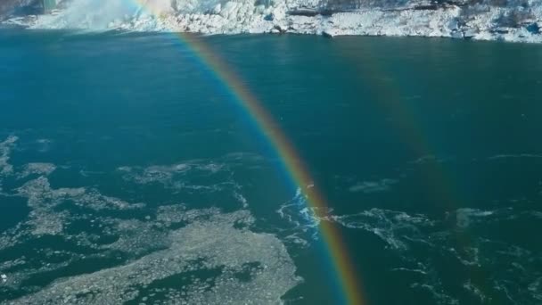 Frozen Water Flowing Winter Rainbow Foreground Gimbal — Stock videók