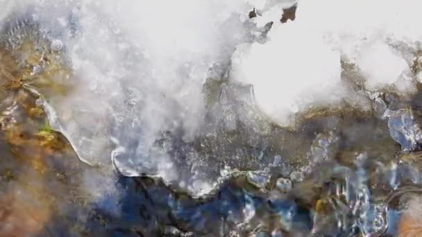 Close Ice Flowing Water Surface Gimbal Birds Eye — Stockvideo