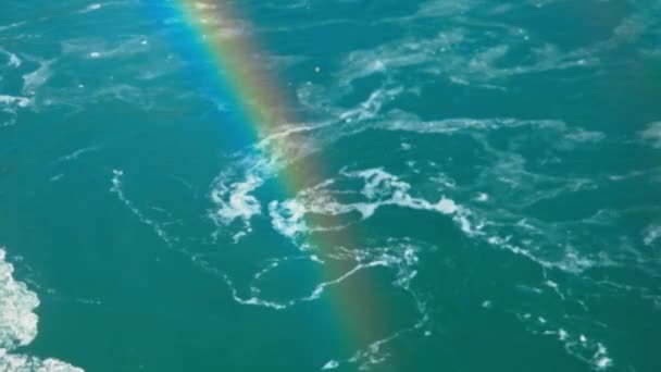 Gimbal High Angle Shot Cold Water Flowing Winter Rainbow Foreground — Stockvideo