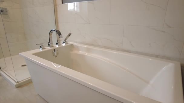Modern Bathroom Pov Look Tub Standup Shower Real Estate Smooth — Stockvideo