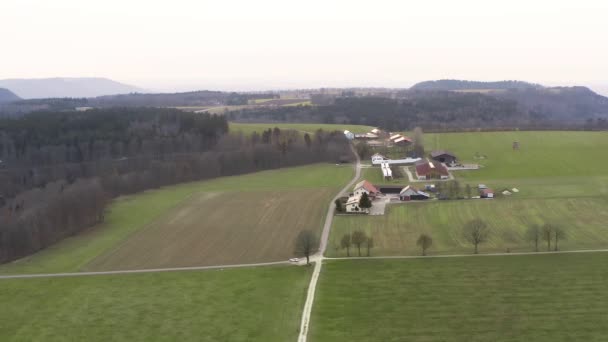 Aerial View Green Fields German Farmland While Car Starting Little — Stockvideo