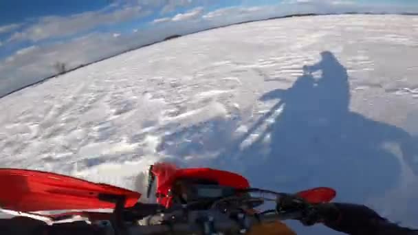 Snowbike Pov Riding Rough Hard Snow — Stockvideo
