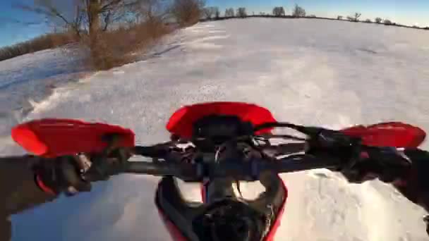Snowbike Pov Riding Deep Snow Drifts Exciting — Stockvideo