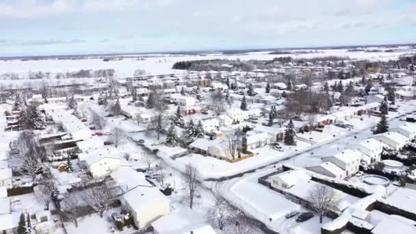 Cute Village Covered Fresh Snow Deep Winter Aerial — Stockvideo
