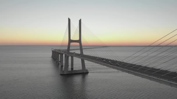Vista Incrível Ponte Vasco Gama Pôr Sol Lisboa Portugal Estática — Vídeo de Stock