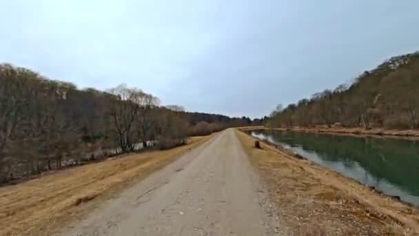 Drivers View Riding Bicycle Next Isar River Southern Germany Beautiful — ストック動画