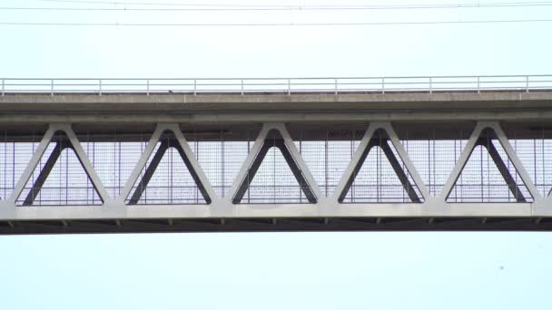 Two Doves Sitting Steel Construction Railway Bridge Fly Away Captured — Vídeo de Stock