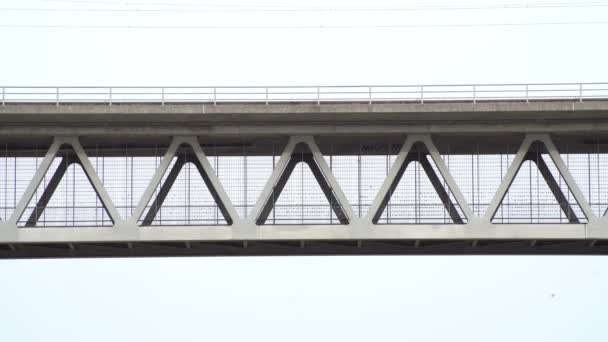Jogging Woman Left Right Metal Bridge Shot Far Away Lower — ストック動画