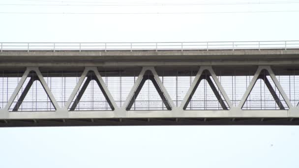 Two Bike Riding Men Driving Right Left Steel Construction Bridge — Wideo stockowe