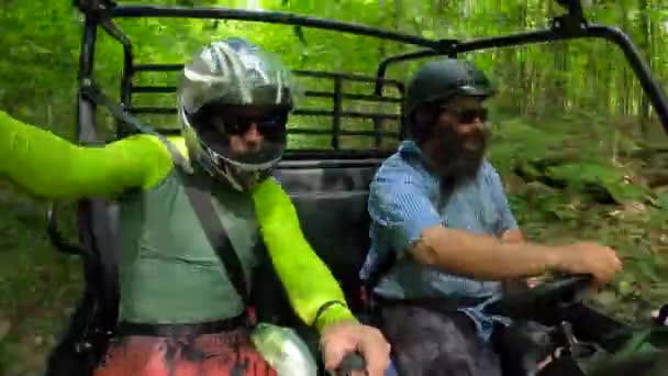 Random Characters Driving Utv Together Gopro Selfie — ストック動画