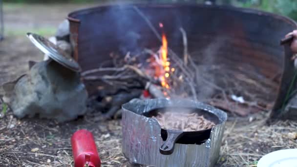 Campfire Cooking Meat Southern Argentina Close — Vídeo de Stock
