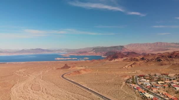 Aerial View Approaching Lake Mead National Recreation Area Boulder City — Stock video