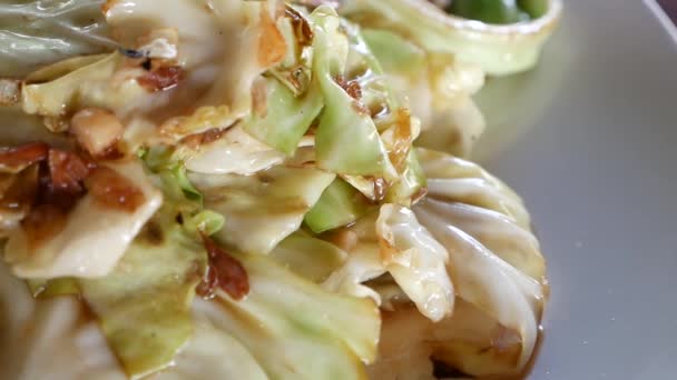 Close Footage Stir Fried Cabbage Fish Sauce One Thailand Famous — Video