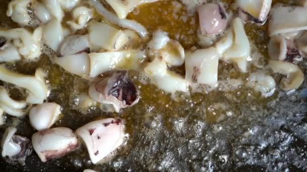 Squid Garlic Frying Oil Paellon Fideua Copyspace — Video Stock