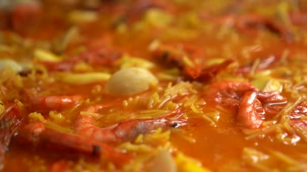 Boiling Fideua While Noodle Absorbs Fish Broth — Videoclip de stoc