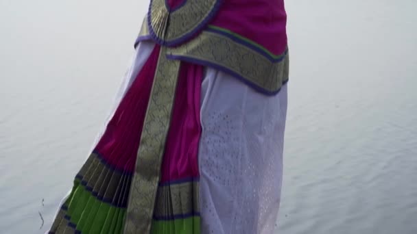 Bharatnatyam Dancer Displaying Classical Bharatnatyam Pose Nature Vadatalav Lake Pavagadh — Vídeo de Stock