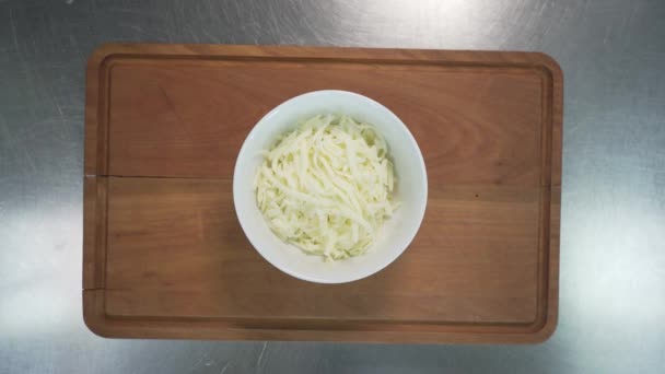 Cheese Bowl Wooden Board Overhead Top Shot — 비디오