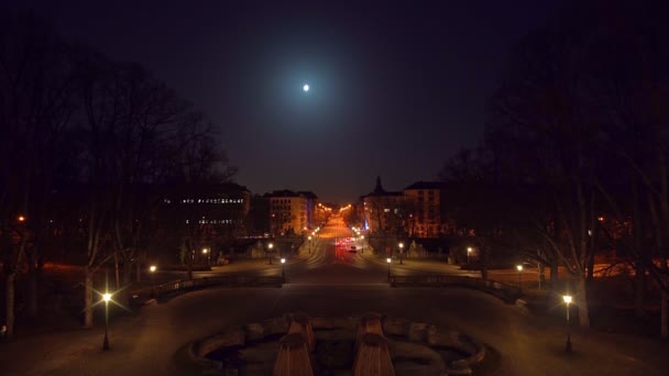Upływ Czasu Monachium Nocy Widok Friedensengel Europaplatz Jazdy Samochodów — Wideo stockowe