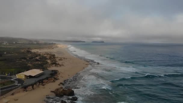 Ponta Calheta Beach Porto Santo Island Stormy Day Madeira Portugal — ストック動画