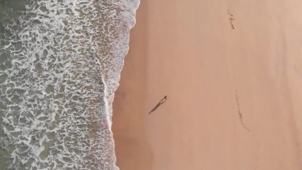 Lonely Person Walks Alone Golden Beach Porto Santo Island Portugal — ストック動画