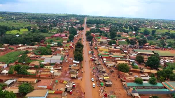 Drone Flying Street African Village — Stock Video