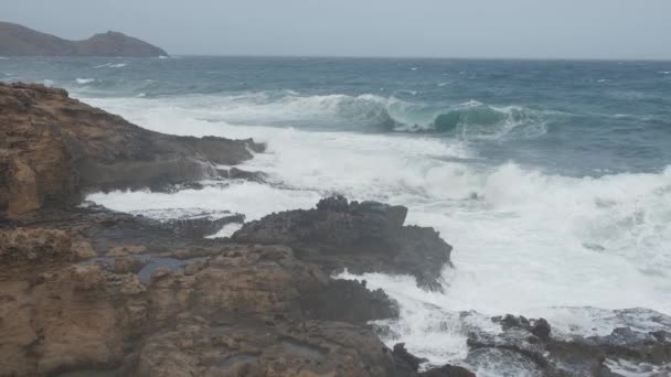 Raging Waves Crashing Rocky Coast Porto Dos Frades Porto Santo — Vídeos de Stock