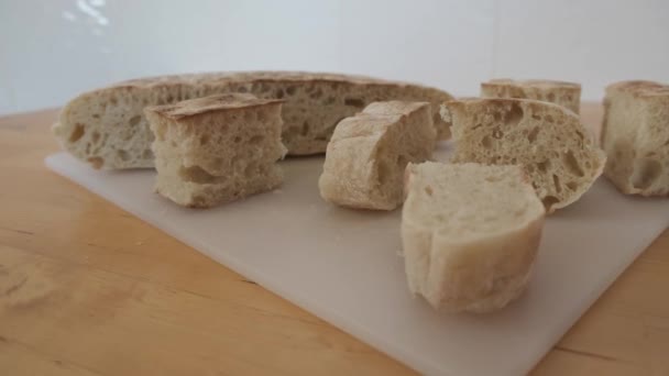 Primer Plano Sobre Trozos Pan Tradicional Madeira Llamado Bolo Caco — Vídeo de stock