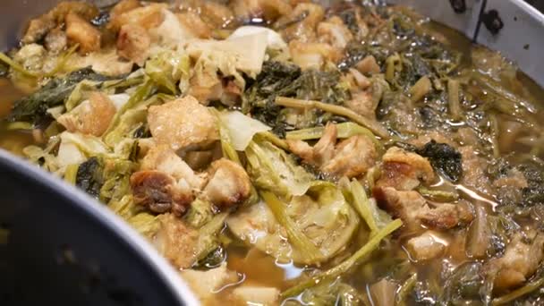 Close Footage Chinese Vegetables Soup Cabbage Spinach Lettuce Seasonal Vegetables — Video Stock