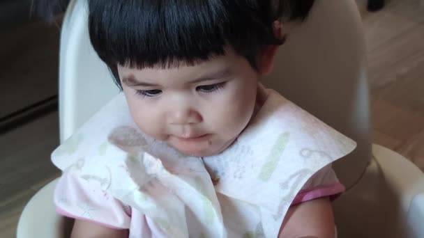 Asian Cute Baby Girl Eating Her Homemade Food Baby Feeding — Stock videók