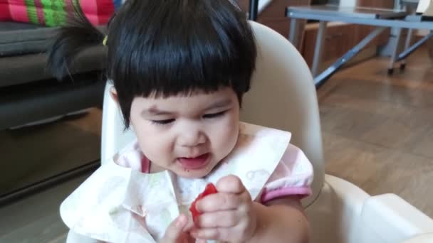 Asian Cute Baby Girl Eating Her Homemade Food Baby Feeding — Video Stock